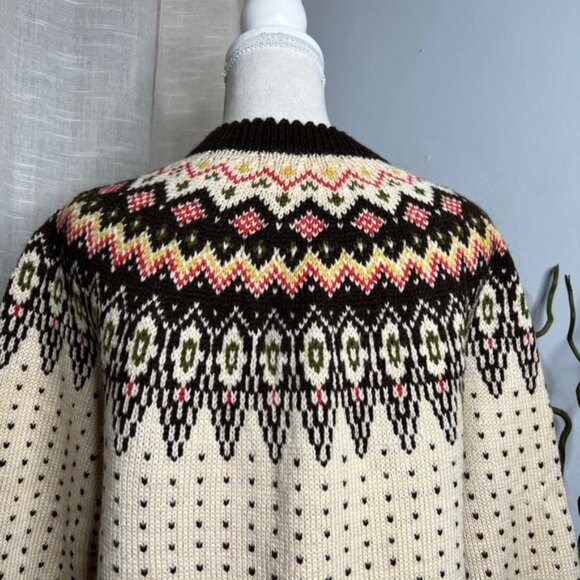Vintage Norsk Husflid Hand Knit Wool Cardigan Sweater Nordic Button Size Medium - Picture 9 of 10